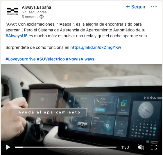 imagen panel de control de Aiways, coche automático