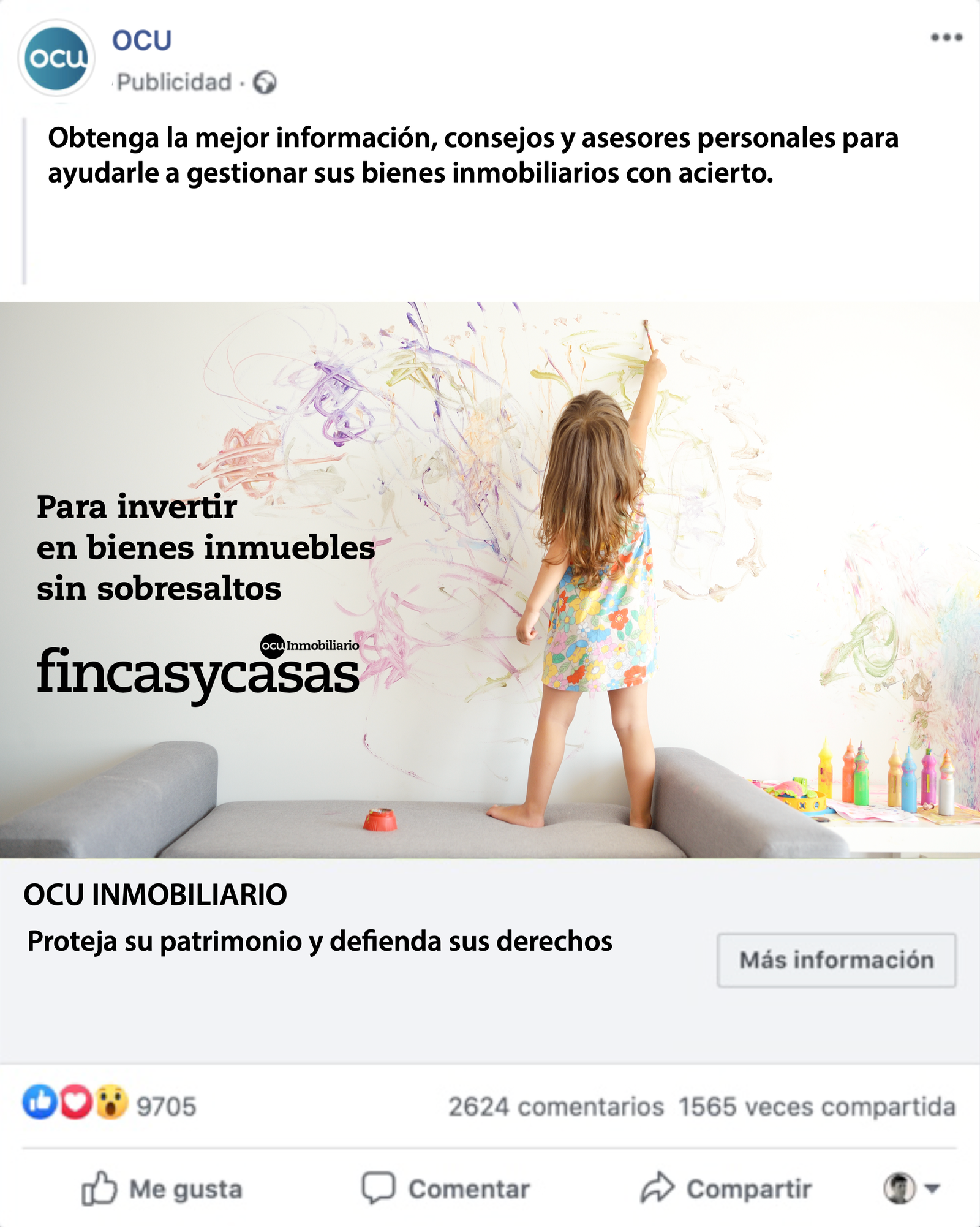 imagen niña pintando la pared de campaña de publicidad para OCU
