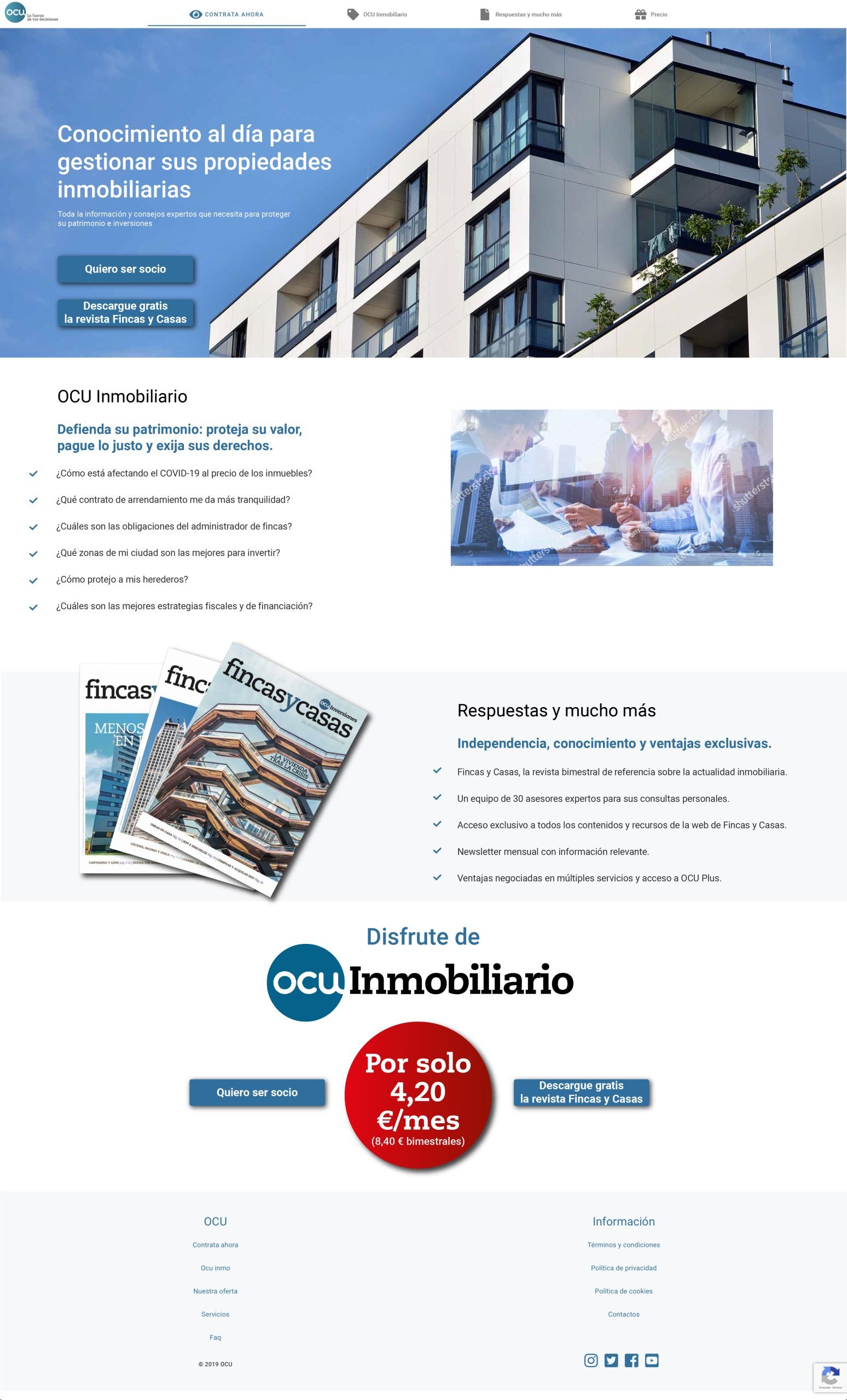 Pantallazo landing sobre inmobiliarias creada para OCU con imagen de pisos